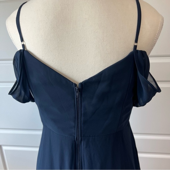 Birdie Grey MD Spence Navy Blue Sheer Cold Shoulder Bride's Maid Maxi‎ Dress - Picture 10 of 13
